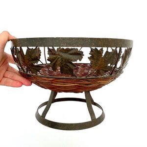 Vintage Rustic Metal Vase with Hand Woven Bottom